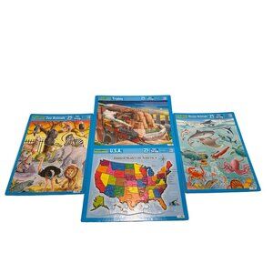 Vintage Puzzle Patch Picture Puzzles Lot Of 4 - 25 Piece Train, Animals Map Fish
